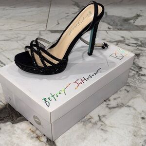 Betsey Johnson x David’s Bridal Glittery Black Strappy Heels